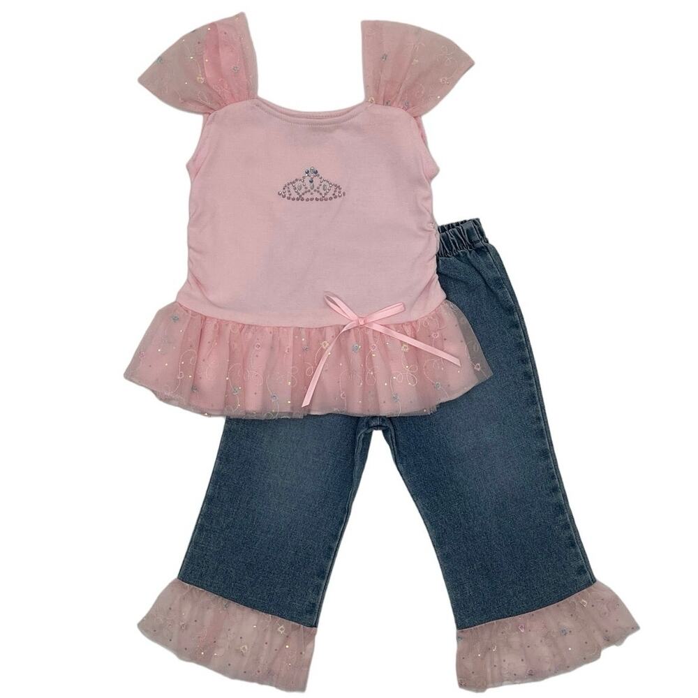 New with tags Cach Cach Princess tiara top and denim pants - size 4T
